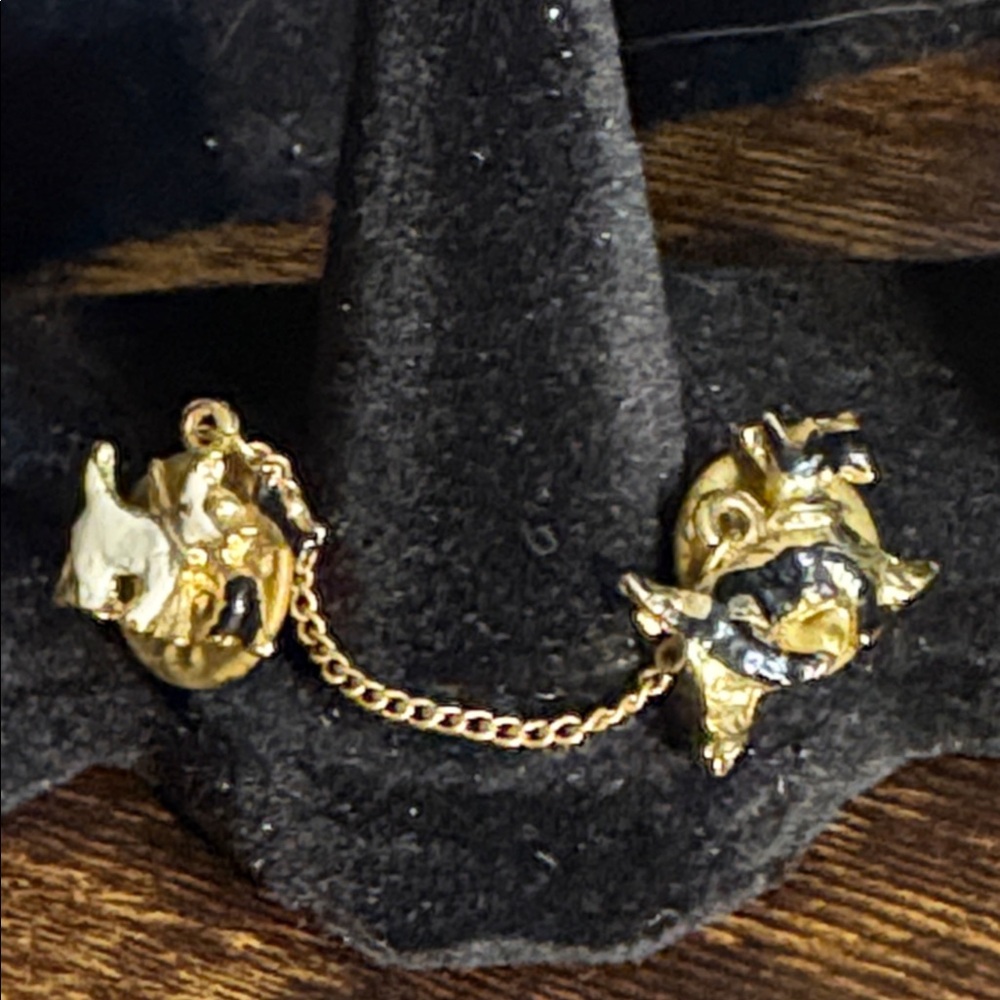 Gold Dog Brooch Tack Pin Black / White